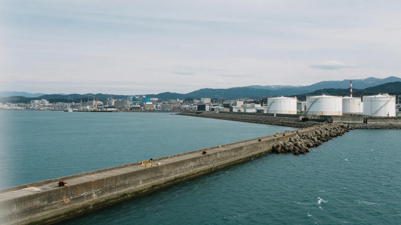 日本の海岸防波堤と港湾タンク