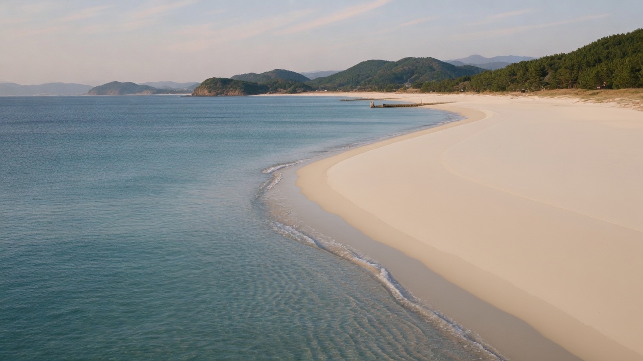 日本の海岸。海と砂浜が出会う渚